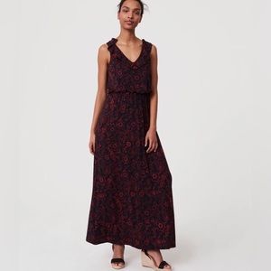 Ann Taylor Loft Black Floral Ruffled Sleeveless Empire Blouson Maxi Dress Sz S